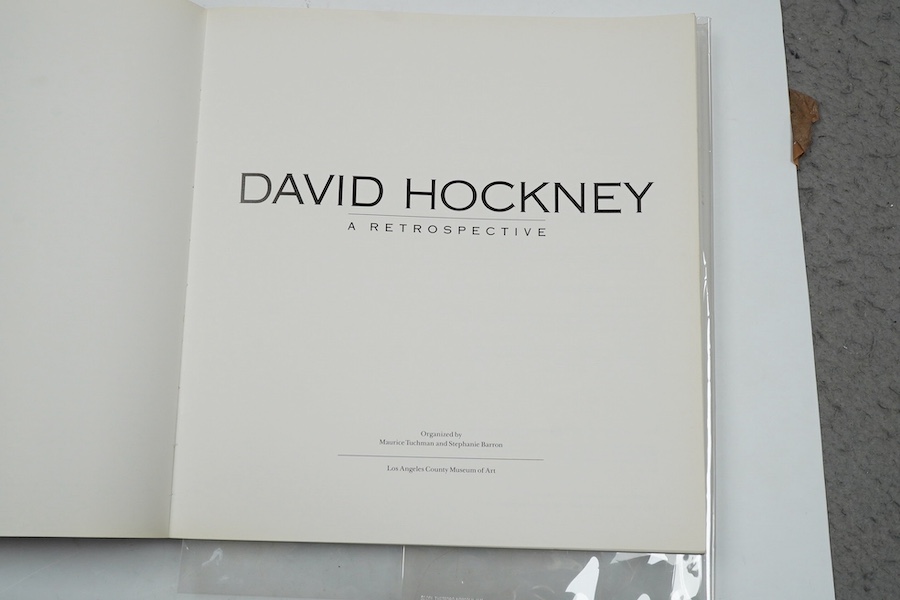 David Hockney (English, b.1937), soft back book, 'A Retrospective' inscribed with presentation inscription 'for Jo love David H.' on p.175 28 x 26cm. Condition - good